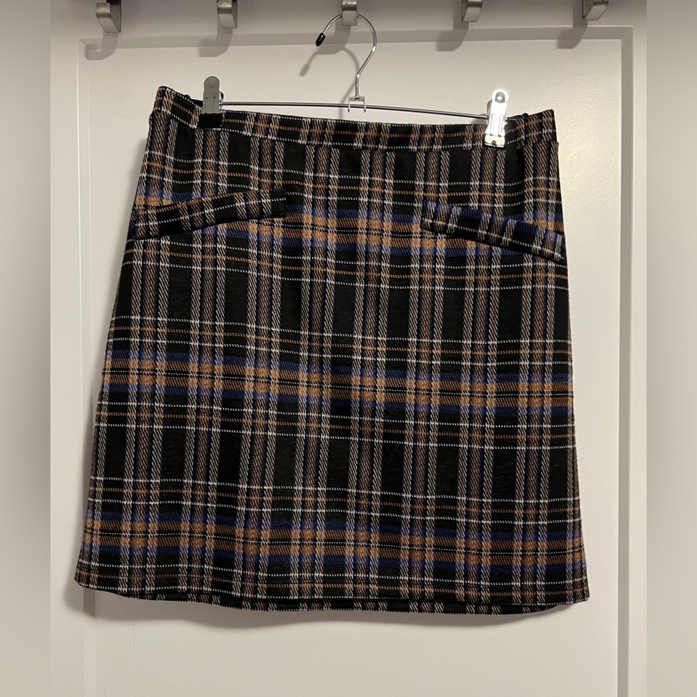 EUC Plaid Mini Skirt | Blue/ Brown | Size L | Made in Canada